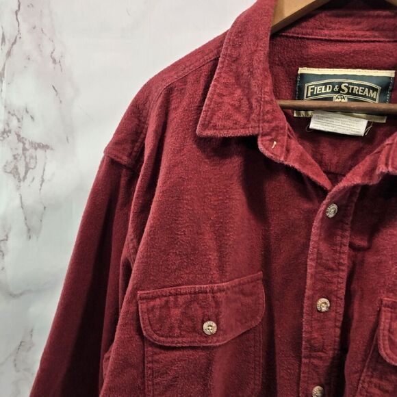 Field & Stream Shirt Mens Large Red Button Flannel Heavyweight Shacket Chamois - Picture 2 of 9